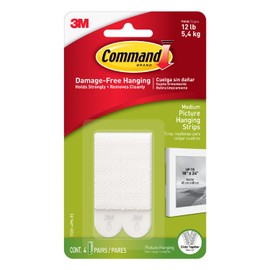 Command 3M Tiras Adhesivas Removibles para colgar cuadros, Medianas, Blanco, 4 pares por paquete, Decora sin dañar tus paredes