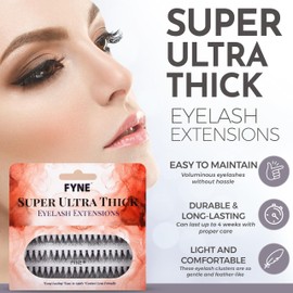 FYNE Super Ultra Thick Individual Eyelashes - 60 Short Invidivdual Eyelash Clusters, 8mm Ultra Thick Natural Lashes - Volume Cluster Lashes - Durable False Eyelash Extensions - 1 Pack of Lashes
