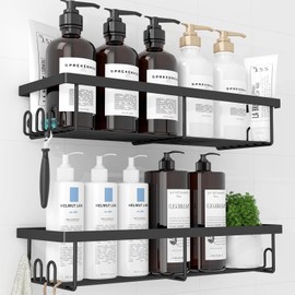 Kitsure Shower Shelf No Drilling - Pack of 2 Rustproof Bathroom Organiser, Quick Drying Bathroom Shelf, with Large Capacity, Durable Shampoo Holder for Shower Made of Stainless Steel, X-Large, Black