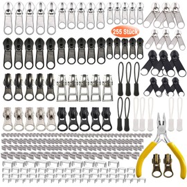 Exquilnova Pack of 255 Zip Repair Kit, Zip Repair Kit with Zip, Pliers and Spare Parts, for Jacket, Tent, Luggage, DIY (3 Sizes: #3/5/8)