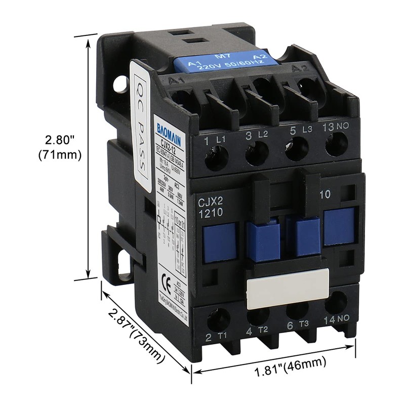 Baomain 3-Pole AC Contactor CJX2-1210 – 220VAC Coil, 3NO+1NO Auxiliary,