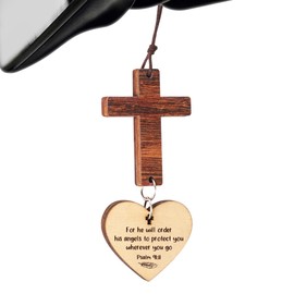 Bible Verse Car Rearview Hanging Cross Ornament, Cross for Car Decor Mirror Hanging, Psalm 91:11 Rear View Mirror Accessories, Christian Gifts for Men, Women, Religious Gifts (Psalm 91:11)