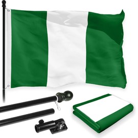 G128-6 Feet Spinning Flagpole (Black) Nigeria 150D Flag Brass Grommets Printed 3x5 ft (Flag Included) Aluminum Flag Pole