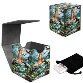 Premium MTG Deck Box – Holds 120+ Sleeved Cards, PU Leather Magnetic TCG Card Deck Box for MTG, Commander, and More, Dinosaur