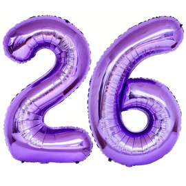 Purple 26 Number Balloons, 40 Inch Giant Number 26 Balloons Foil Mylar Helium Purple Number Balloons for 26th Birthday Party Supplies Anniversary Event Celebration Decorations