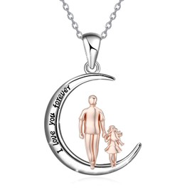 enjoylifecreative Sterling Silver Father Daughter Necklace from Dad Mum Crescent Moon Father Daughter Gift Moon Pendant Jewellery Gift for Daughter