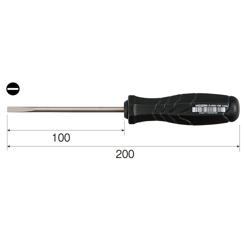 ホーザン(HOZAN) マイナスドライバー 強度と軽さを兼ね備えたグリップ ひと回り細い軸で奥まった場所に最適 D-650-100