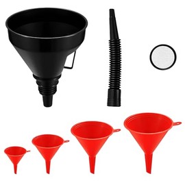5 Pcs Automotive Funnels Set, Plastic Long Neck Oil Funnel, Wide Mouth Fuel Funnels with Detachable Spout and Filter for Filling Coolant, Engine Oil, Gasoline, Water