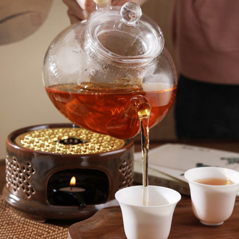 Teapot Warmer Tea Coffee Warmer Base Ceramic Heater with Spoon