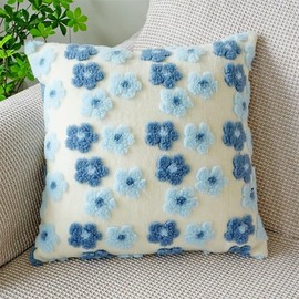 SKXKJian Soft Decorative Throw Pillow Covers 18x18 Cute Faux Fur Plush Pillow Covers Square Jacquard Pillowcase Cushion for Sofa Bedroom Living Room Christmas Plum Blossom Blue