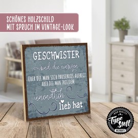 TypeStoff Wooden Sign with Saying - Siblings - Vintage Look with Quote as Gift and Decoration on the Theme of Brother, Sister and Family - HS-01237 19.5 x 19.5 x 1 cm