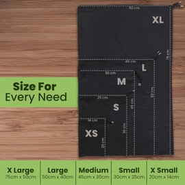 Bronta Mill Plain Natural 100% Cotton Drawstring Stuff Bags | Eco Friendly Storage Pouch | Black - L - 50cm x 40cm