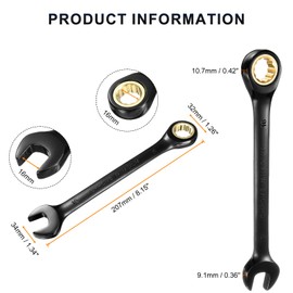 sourcing map Ratcheting Spanner 16mm Metric Open End Wrench 72-Teeth CR-V Steel 12 Point Nickel Plated Combination Ratchet Wrench for Fasteners Nut Bolt