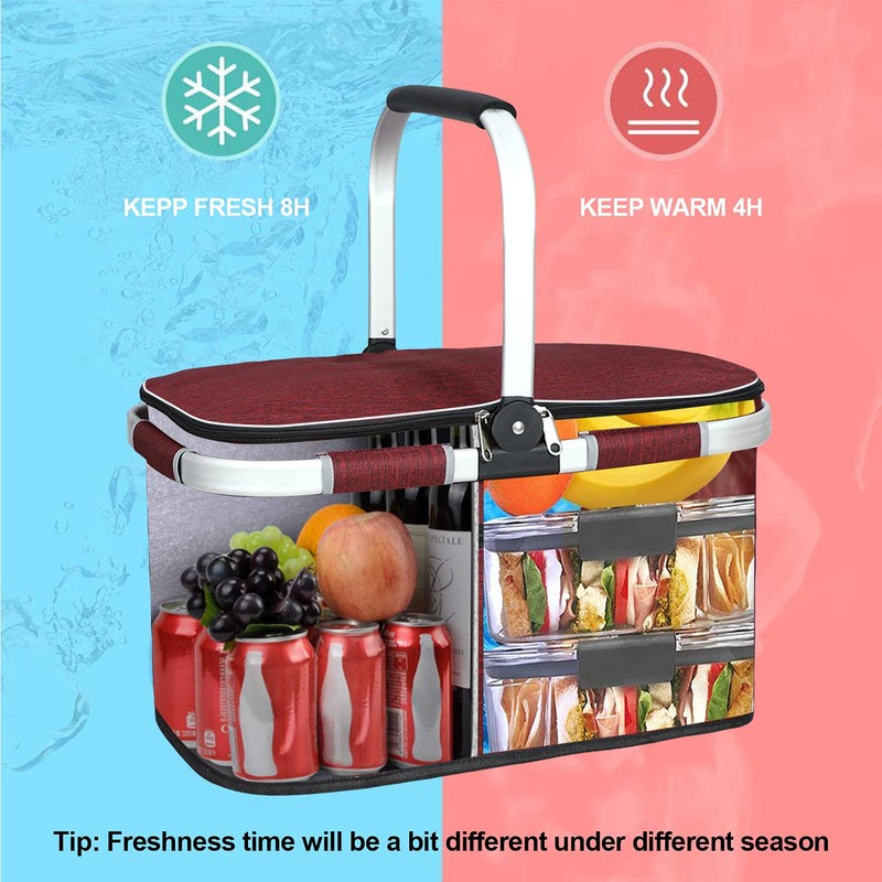 LIQING 35L Large Picnic Basket 2 Layers of Internal Pockets