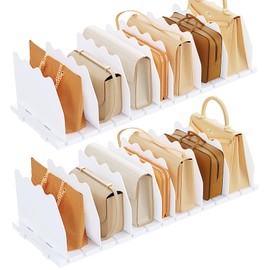 SPACEKEEPER Shelf Divider for Closet, 2 Pack Adjustable Purse Organizers Handbag Separators Storage Organizer Bookshelf Separator Dividers in Bedroom Office Kitchen Bathroom, White