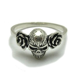 Sterling silver ring solid 925 Skull and roses R001751