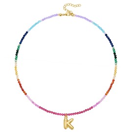 KissYan Beaded Initial Necklace for Women, 14K Gold Plated Bubble Bead Letter Pendant Rainbow Choker Colorful Summer Beach Jewelry(Gold K)