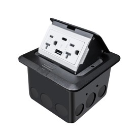 Floor Pop up Outlet for Kitchen countertop, Electrical Floor Box with 20Amp Socket USB Chargers 5V4.8A,Waterproof Stainless Steel Cover Recessed Outlet Box