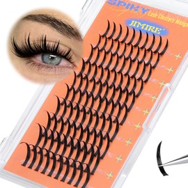 JIMIRE Spike Cluster Lashes Manga Individual Eyeashes Fairy Lash Clusters 13-21MM Mix D Curl Lashes Individual Cluster Premade Wispy Lashes Clusters Wet Look