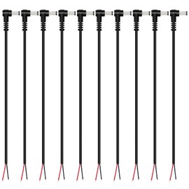 Fancasee (10 Pack) Replacement 5.5mm x 2.5mm 90 Degree Right Angle DC Power Male Plug Jack to Bare Wire Open End Pigtail Power Cable Cord for DC Power Supply Cable Repair