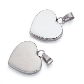 Beadthoven 10pcs 304 Stainless Steel Heart Tag Pendants for DIY Love Necklace Charms Valentine Gift Heart 23x22x4mm (Stainless Steel)