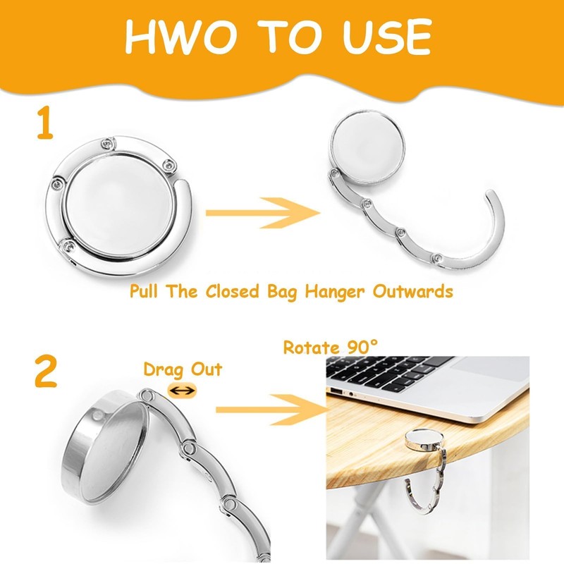 2PCS Handbag Hook for Table, Foldable Round Purse Hook Portable