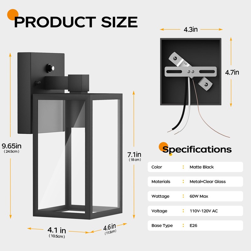 WIHTU Dusk to Dawn Outdoor Lighting Fixtures, Exterior Front Porch