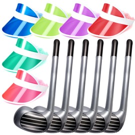 Hicarer Golf Accessories Include 6 Pcs Golf Inflatable Club 76 cm Inflatable Golf Stick with 6 Pcs Assorted Colors Sun Visors Golf Hat for Golf Lovers Men Women Kids Gifts Supplies