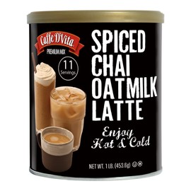 Caffe D'Vita Spiced Chai Oatmilk Latte - Chai Tea Latte Powder Mix, No Cholesterol, Gluten Free, Premium Mix, Plant-Based, Enjoy Hot & Cold, 11 servings, Spiced Chai Latte Powder Mix - 1lb (Pack of 1)