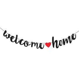 Welcome Home Banner Signs Black Glitter Welcome Home Decor for Military Army Homecoming Party Decorations Family Theme Party Supplies Party Decorations