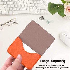 Waylipun Business Card Holder, PU Leather Business Card Case, Business Card Holder for Purse, Business Name Card Case for Men & Women, Magnetic Shut (Orange)
