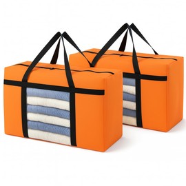 CIVJET 2 Pack Duffle Bag for Travel with Clear Window, 24 Gallons Foldable Travel Tote Carry on Luggage Duffle Overnight Bag for Women and Men, Large Collapsible Waterproof Suitcase, Orange