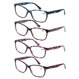HEEYYOK Reading Glasses Women 4 Pack Ladies Oversized Readers 1.5 Classic Large Square Camo Frame GLasses for Reading Comfort Spring Hinge Eyeglasses