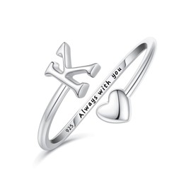 Ritach Initial Rings for Women,Sterling Silver Plated Heart Stackable Rings Adjustable Letter Rings for Trendy Gifts (K)