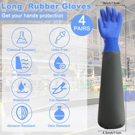 Shellwei 4 Pairs Chemical Resistant Rubber Gloves 27" Heavy Duty Waterproof Aquarium Long Gloves for Chemical(Stylish)