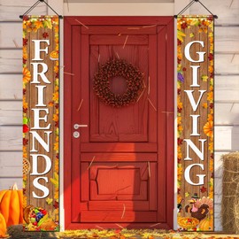 Friendsgiving Party Decorations Porch Sign Banner for Front Door Thanksgiving Hanging Door Banner Happy Friendsgiving Banner Fall Decorations for Home Decor