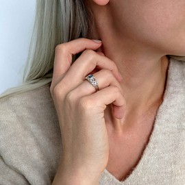 81stgeneration Women's 925 Sterling Silver Vintage Style Celtic Knot Round Abalone Ring