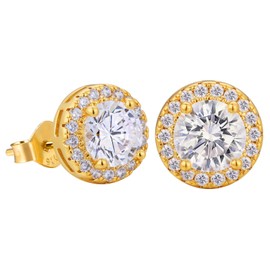 VEXXS Earrings 925 Silver, 18 Carat Gold/White Gold Plated Men's Earrings, 5A Cubic Zirconia Iced Out Stud Earrings, Diamond Earrings for Men, Jewellery Gift for Men, Women, Sterling Silver, Cubic