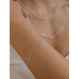 Modabilé Women's Delicate 925 Sterling Silver Bracelet (15 - 22 cm, 1.85 mm Wide), Curb Chain, without Pendant, with Case, Made in Europe, Silver, grey