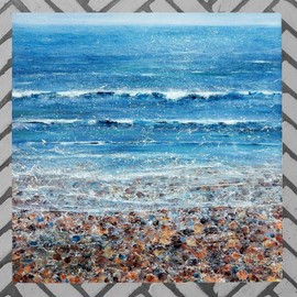 Global Designs Into The Blue Artwork by Denise Coble Printed Onto Ceramic Picture Tile