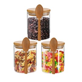 Glass Jars with Airtight Lid and Spoon, Glass Food Storage Jars Containers, Overnight Oats Containers with Lids, Decorative home Kitchen Jars for Coffee Tea Sugar Spice Bath Salt Containers 530ml