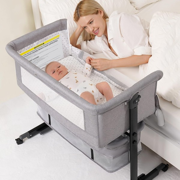 Baby Bassinet, 3 in 1 Bassinets Bedside Sleeper, Adjustable Height