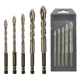 5-Piece Masonry Drill Bit Set for Tile, Glass, Ceramic, Brick, Wood, 3/16 to 1/2 Inch Drill Bits, Hexagonal Handle, Carbide Tipped.(5PCS 3/16"(5mm)-1/2" (12mm) Drill Bit Set,)