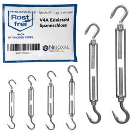 Stainless Steel Turnbuckle with Two Hooks Rust-Proof V4A According to DIN 1480 1478 Rope Tensioner Hook Screw Tensioner Tensioner M 8 mm Pack of 2