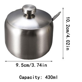 zaoalife Sugar Bowls 430ml Stainless Steel Sugar Bowl with Lid and Spoon Salt Pepper Spices Bowl Spice Jar Seasoning Pot Condiment Container for Home Kitchen