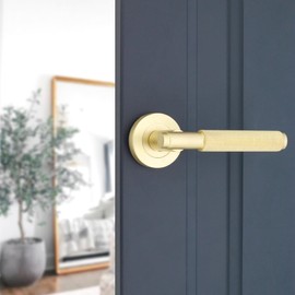 Infinity Decor Pair of Knurled Lever Door Handles on Rose Set Satin Brass Interior Pull Handles Ideal for Internal Doors for Home and Office