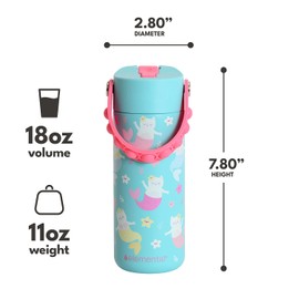 Elemental 100% Leak Proof When Spout Is Closed, Insulated Kids Water Bottle, Stainless Steel Bottle for School, with Straw Lid and Pop-it Handle, for Travel and Sports, 18 Ounce