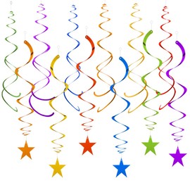 Rainbow Foil Hanging Ceiling Spirals Garland,Colourful Star Swirl Decorations for Birthday,Anniversary,Graduation Party Supplies(24Pcs)