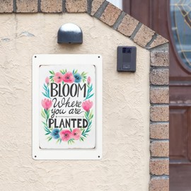 Garden Inspiration Metal Sign 8X12IN "Bloom Where Planted" Rustic Wall Decor for Greenhouse, Porch & Botanical Boho Room Aesthetic