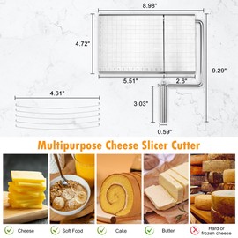 Cheese Slicer Wire Cutter, Stainless Steel Cheese Cutter Board Guillotine with 5 Wire replacements for Block Cheese, Butter, Blue Cheese Multipurpose Slicer (Silver)